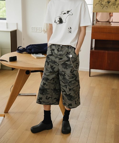 有時又一 YOSHIYOYI 日系復古 多口袋迷彩短褲