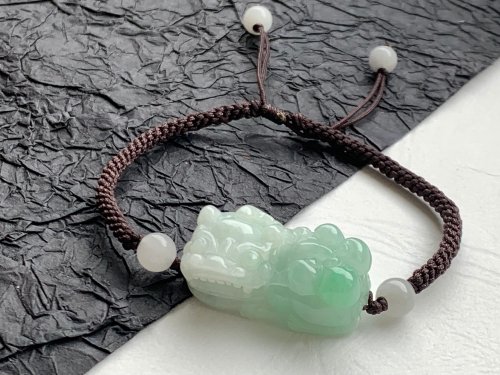 淳玉晶品坊 免費開光 快速出貨 天然A貨緬甸玉翡翠 白底青 招財如意貔貅手鍊