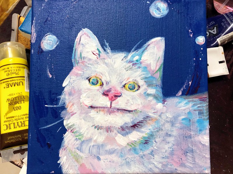 An awkward and polite smile∣It's a cat∣Hand-painted frameless picture - กรอบรูป - สี สีน้ำเงิน