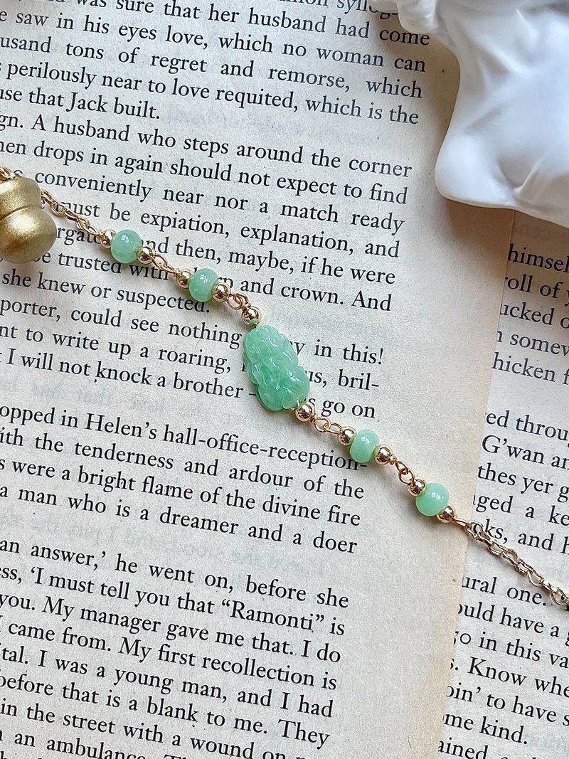 Natural Jadeite Type A - 14K Gold Filled Icy Jade PiXiu Bracelet gift - Bracelets - Jade Green