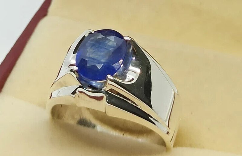 Natural Royal Deep Blue Sapphire Mens Ring Sterling Silver 925 Handmade gift men - 戒指 - 寶石 藍色