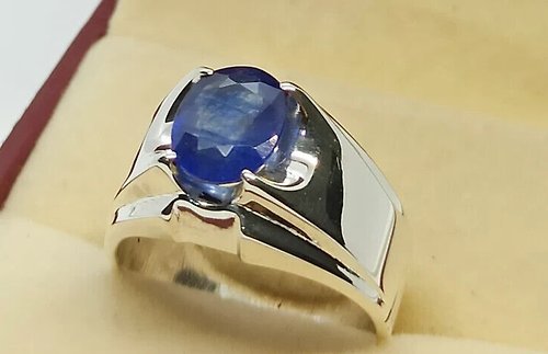 gemsjewelrings Natural Royal Deep Blue Sapphire Mens Ring Sterling Silver 925 Handmade gift men