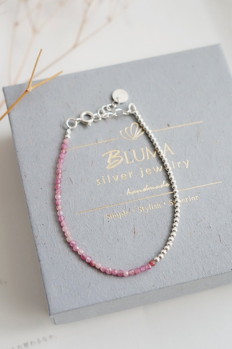 Pink Tourmaline Crystal Muse 925 Sterling Silver Bracelet | Mother’s Day Gift Peach Blossom Bracelet - สร้อยข้อมือ - เครื่องประดับพลอย สึชมพู