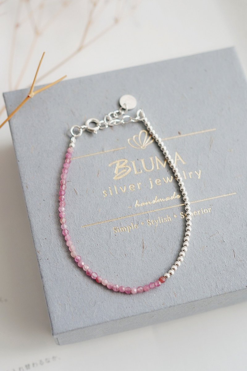 Pink Tourmaline Crystal Muse 925 Sterling Silver Bracelet | Mother’s Day Gift Peach Blossom Bracelet - สร้อยข้อมือ - เครื่องประดับพลอย สึชมพู