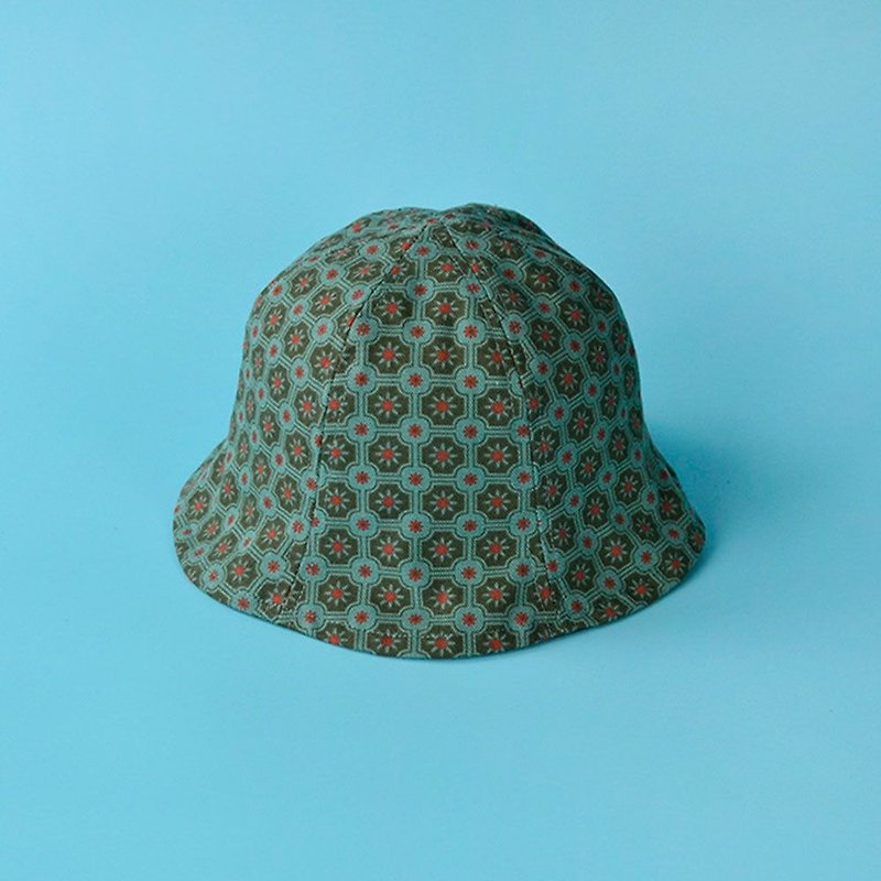 Sun Hat-Kids / Old Ceramic Tile No.2 / Seaweed Blue - Hats & Caps - Cotton & Hemp 