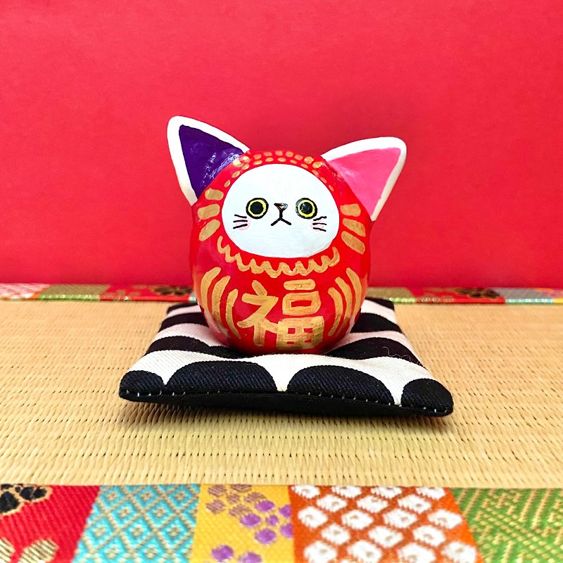 Cat and cat daruma [large] - Items for Display - Clay Red