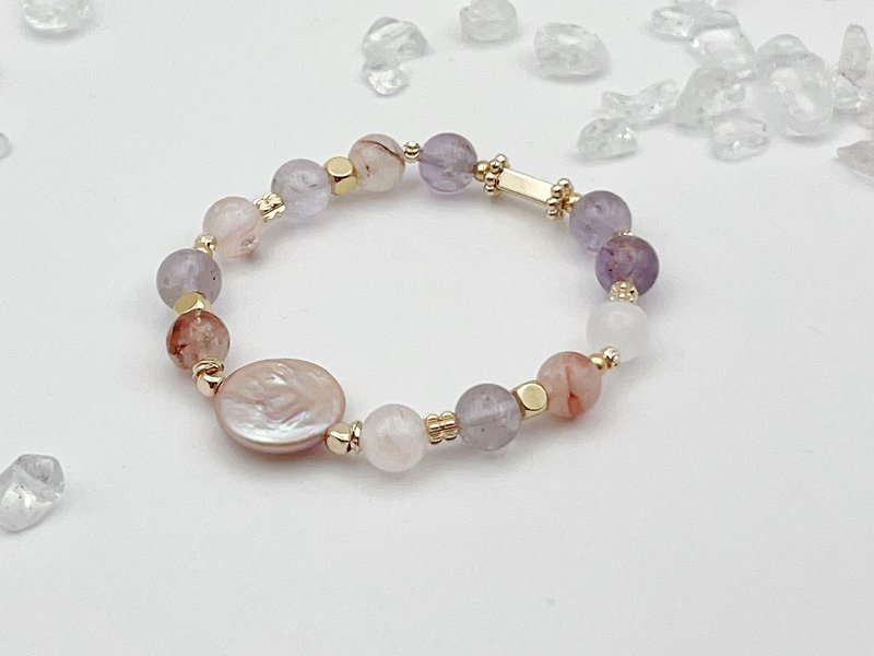 Sosii | Crystal 16 natural crystal bracelet | Pearl style - pink and purple | - สร้อยข้อมือ - คริสตัล สึชมพู