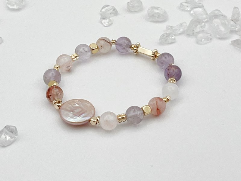 Sosii | Crystal 16 natural crystal bracelet | Pearl style - pink and purple | - Bracelets - Crystal Pink