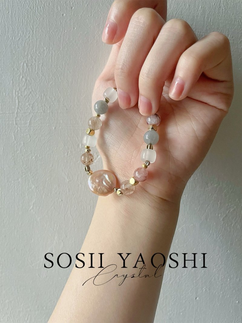 Sosii | Crystal 16 天然水晶手鍊 | 珍珠款 | - 手鍊/手環 - 水晶 粉紅色