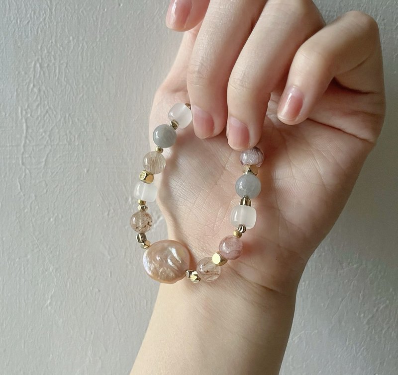 Sosii | 思緒 開運 循環 平靜 療癒 | C16珍珠款 | 天然水晶手鍊 - 手鍊/手環 - 水晶 粉紅色