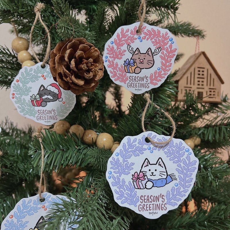 Set Christmas gift cat cat hanging tag hanging decoration - Items for Display - Paper White