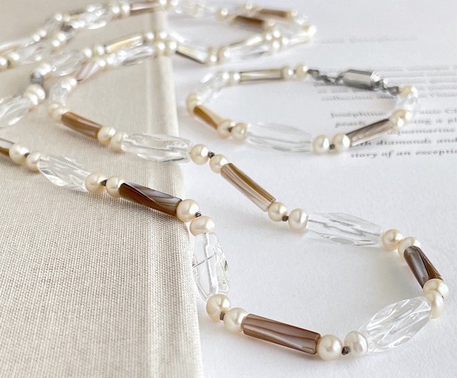 淡水パール マザーオブパール 水晶 異素材を使用したロング
