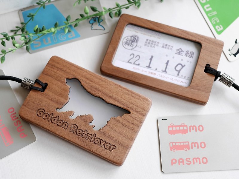 Wooden card case with window / Golden Retriever / walnut - ที่ใส่บัตรคล้องคอ - ไม้ 