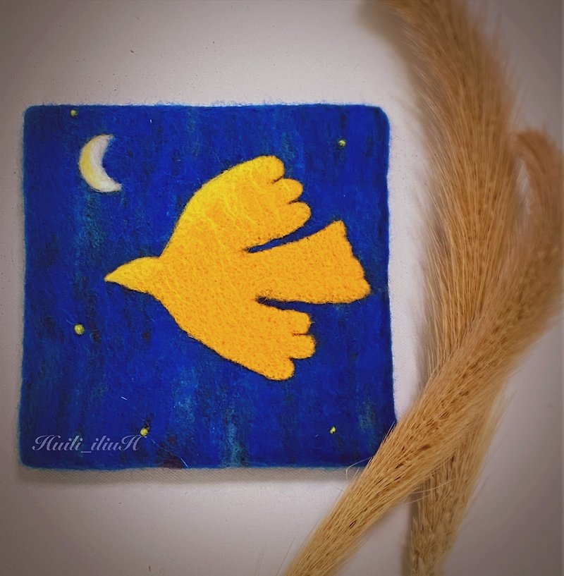 Wet felt painting lonely flight - Posters - Wool Blue
