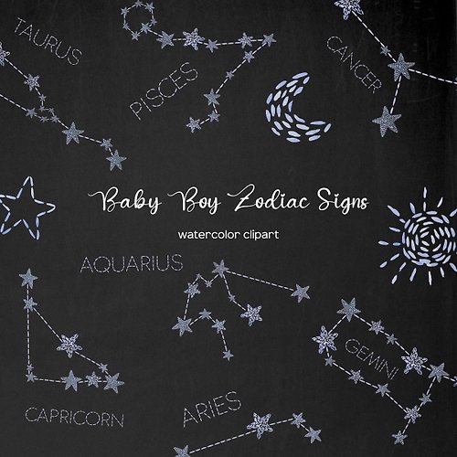 Art and Funny Watercolor Zodiac Constellation for baby boy, Astrology Signs
