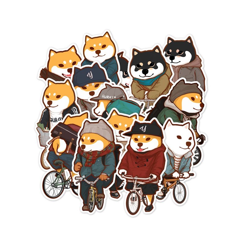 Cangwu Shiba Inu City Riding Series Stickers/Car Stickers/Waterproof Stickers 14pcs - Stickers - Paper 