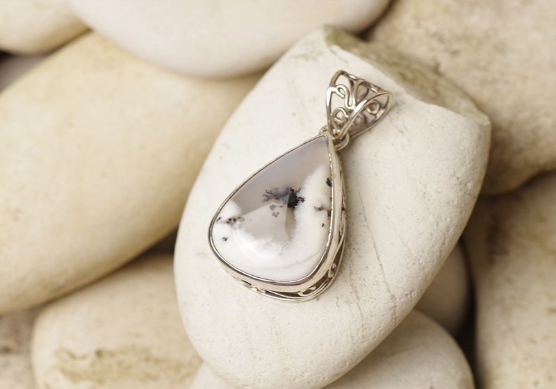 Dendritic Agate Pendant Top - Gemstone Pendant Necklace - 項鍊 - 純銀 透明