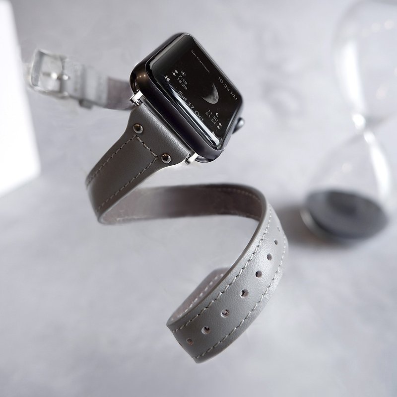 Exquisite | Premium Leather Apple Watch Double Loop Strap-Light Grey