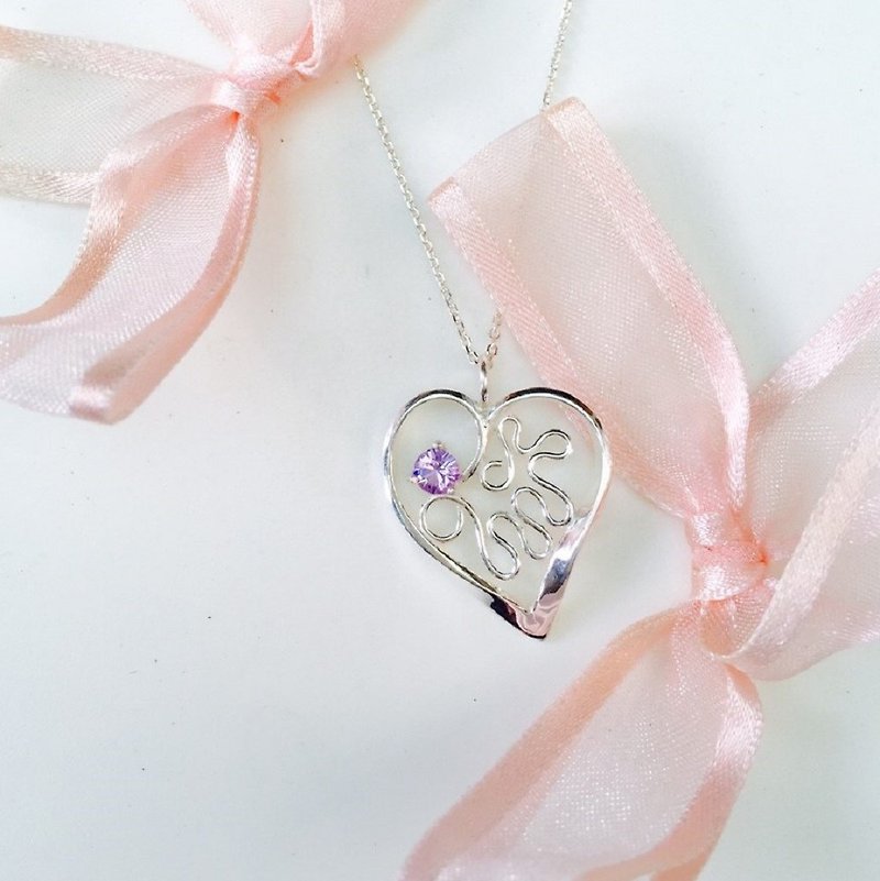 [Gifts on Qixi Festival] Heart-shaped silver jewelry series / purple love song / handmade diamond / necklace - Necklaces - Sterling Silver White