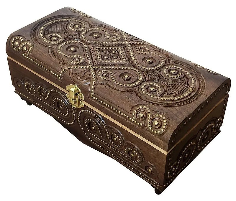 Gift Wooden Jewelry Box Metal Inlaid Large Box For Jewelry and Important Things - อื่นๆ - ไม้ สีนำ้ตาล