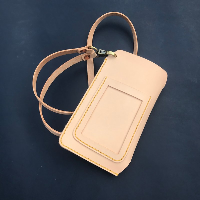 Mobile phone neck bag-mobile phone leather case (iphone 8/8plus/xr/xs)/ original color leather - Phone Cases - Genuine Leather 