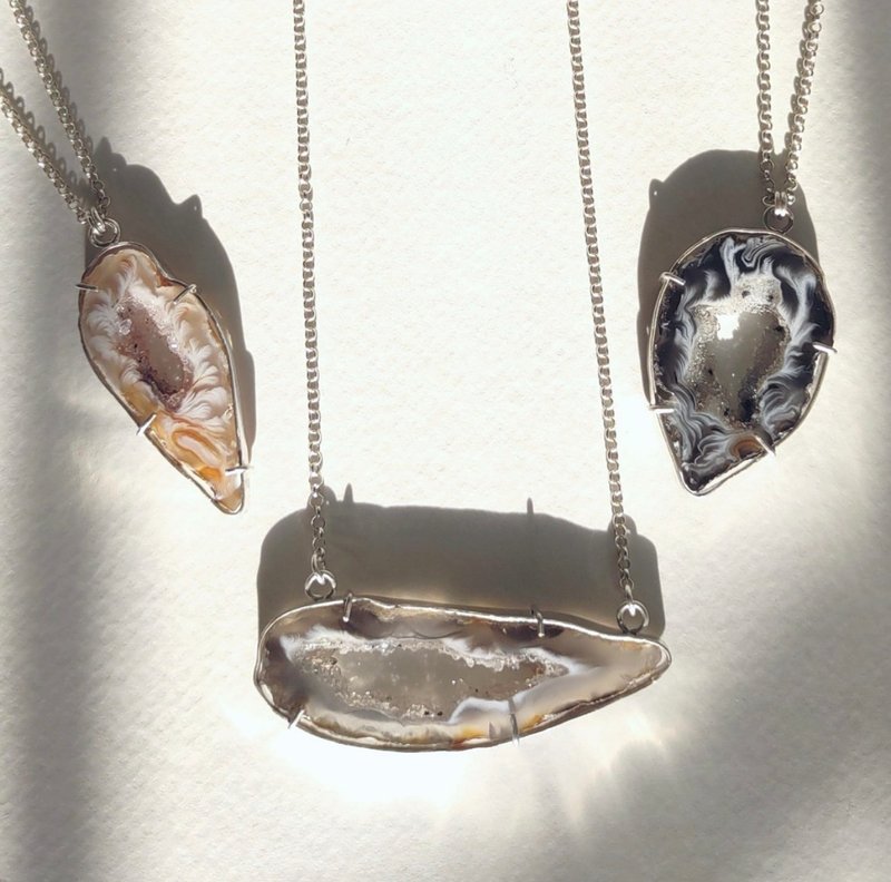 Window Druzy Agate Minimalist Necklace  Sterling Silver - Necklaces - Sterling Silver Orange