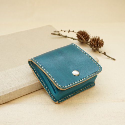 Hand-dyed leather square purse - navy blue