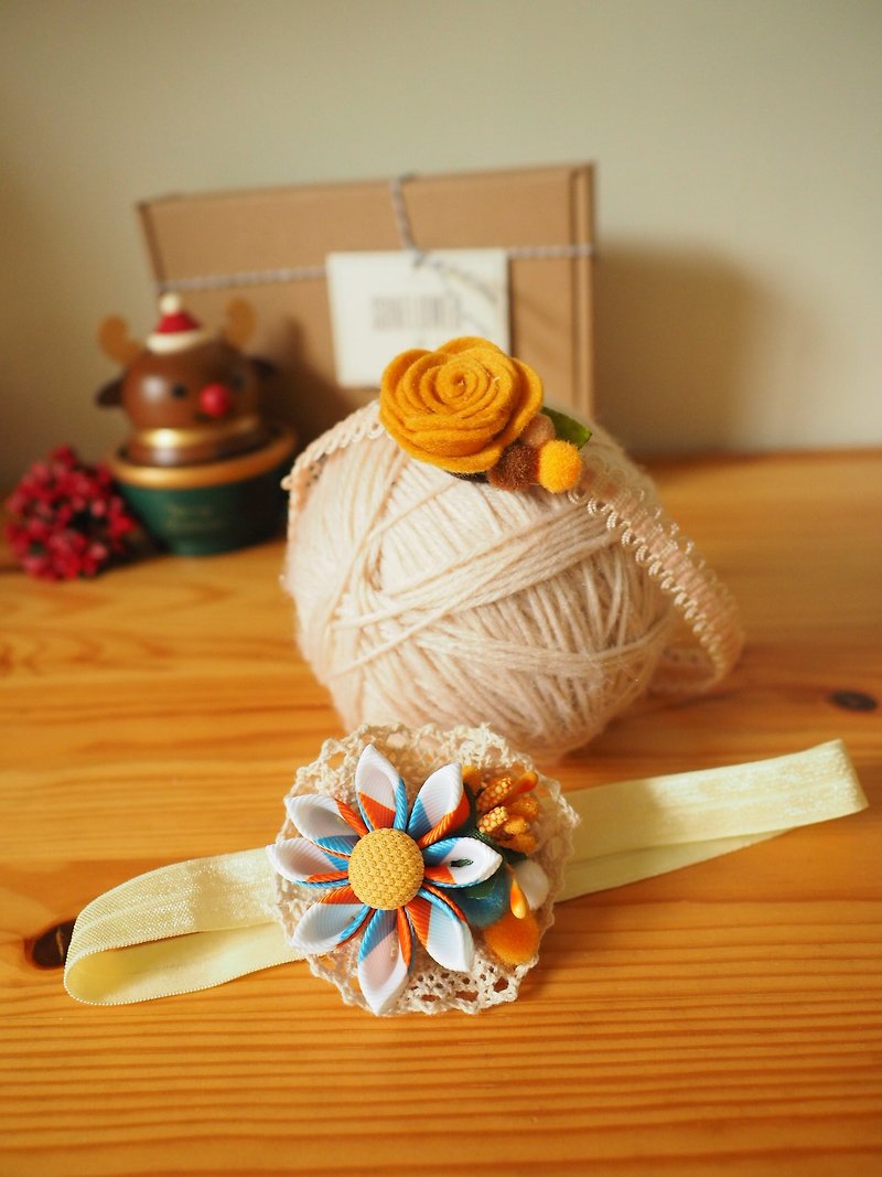 Xmas Gift Set Handmade fabric flower baby/kid headband - Baby Gift Sets - Cotton & Hemp Orange