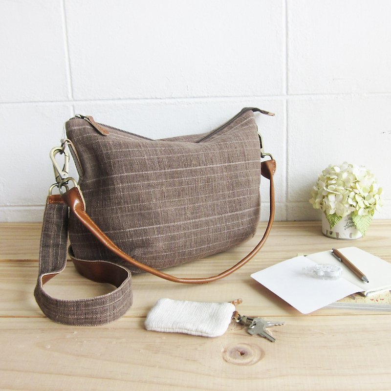 Cross-body Sweet Journey Bags M size Botanical Dyed Cotton Brown  Color - Messenger Bags & Sling Bags - Cotton & Hemp Brown