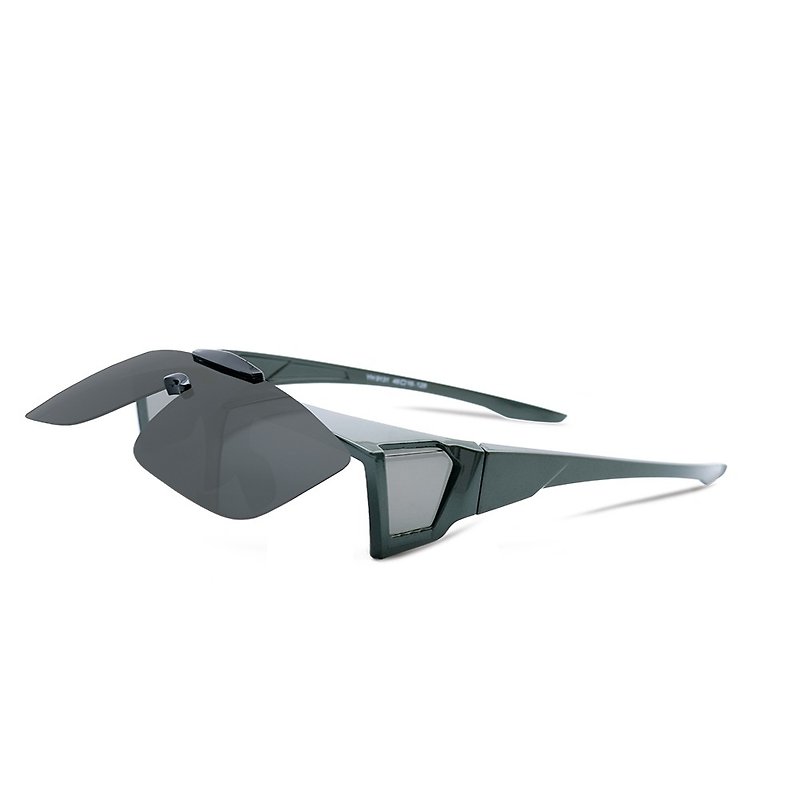 Multifunctional flip-off gray Ming green polarized sunglasses │ flip cover full cover plug-in UV400 sunglasses │ mirror set - แว่นกันแดด - พลาสติก สีเทา