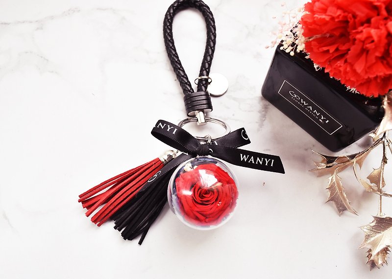 不凋花玫瑰鑰匙圈(紅奧斯丁花)  婚禮小物 生日禮物 送禮 情人節 - 鑰匙圈/鑰匙包 - 植物．花 紅色