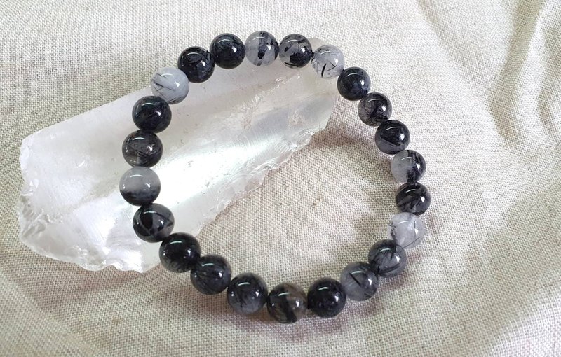 CJ87. Black hair crystal beads - สร้อยข้อมือ - คริสตัล สีดำ