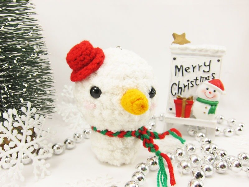 Snowman Christmas Keyring - ที่ห้อยกุญแจ - เส้นใยสังเคราะห์ ขาว