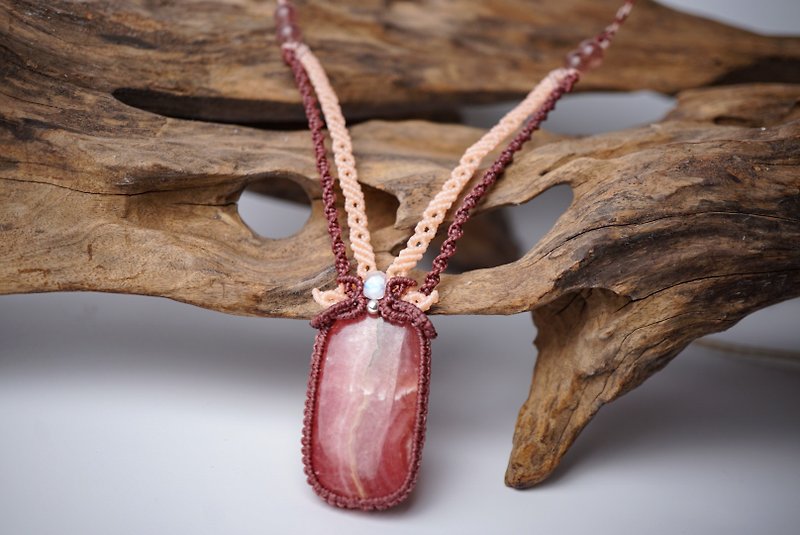 Rhododendron Stone paraffin thread braided neck cord - Necklaces - Gemstone Red