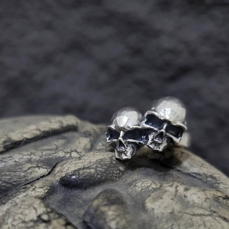 [Skull Sterling Silver Ring] I wish you happiness double-headed version - General Rings - Sterling Silver Silver