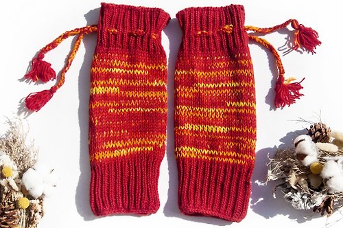 omhandmade 手織純羊毛針織襪套/編織羊毛襪套/內刷毛襪套/保暖襪套-紅色漸層