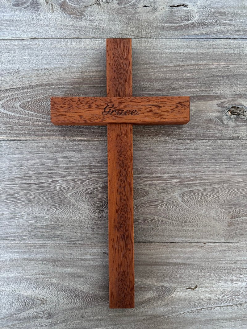 Amour爱木木-Grace wall hanging cross customized engraving - Items for Display - Wood 