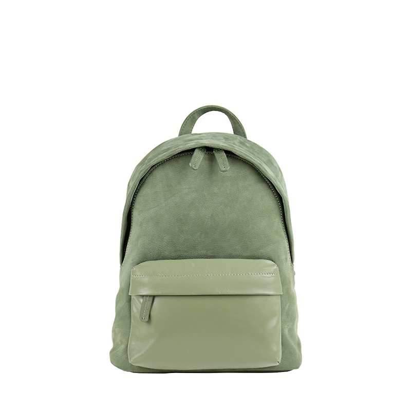 [David] Elegant leather lightweight backpack - gray green - กระเป๋าเป้สะพายหลัง - หนังแท้ สีเขียว