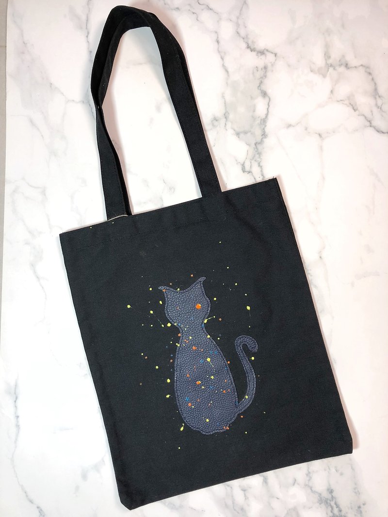 Handmade | Cat Cat Leather Canvas Bag | Shoulder Bag | Backpack - Messenger Bags & Sling Bags - Genuine Leather Black