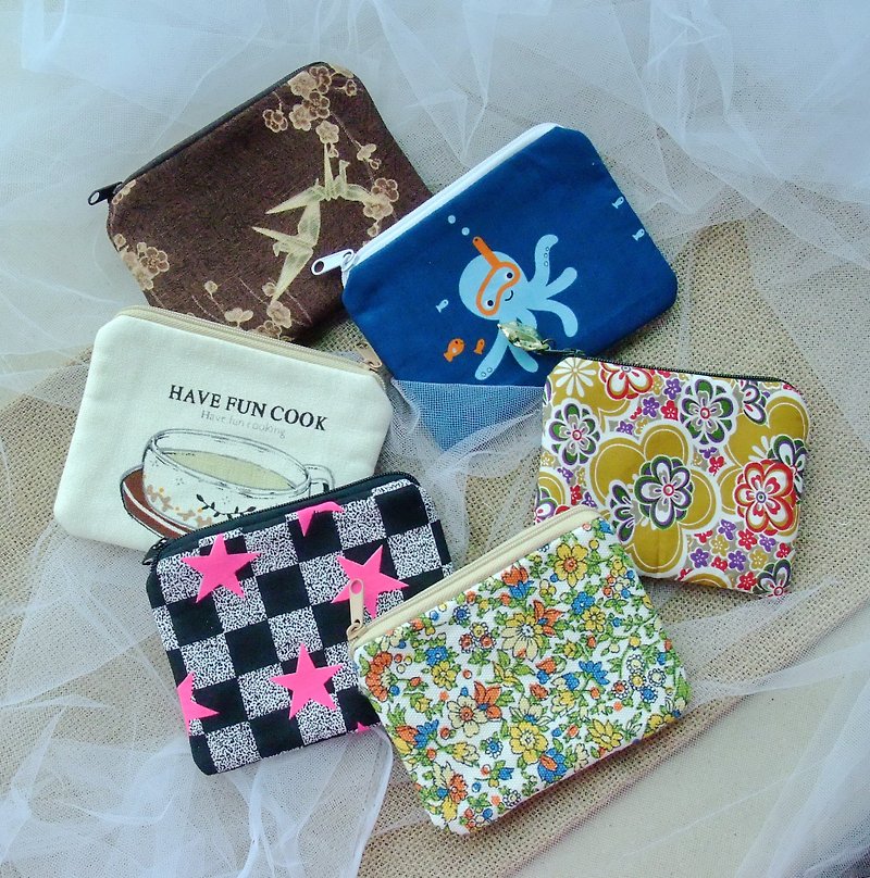 SALE Set of 6 Small zipper/ coin purse / card bag  (ZS Set 11) - Coin Purses - Cotton & Hemp Multicolor