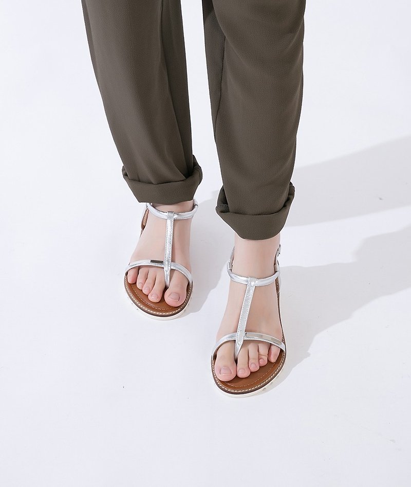 Size Zero [Fashion Pheromones] Full Cowhide Fine Metal Sandals_Time and Space Silver(22.5-23.5) - Sandals - Genuine Leather Silver