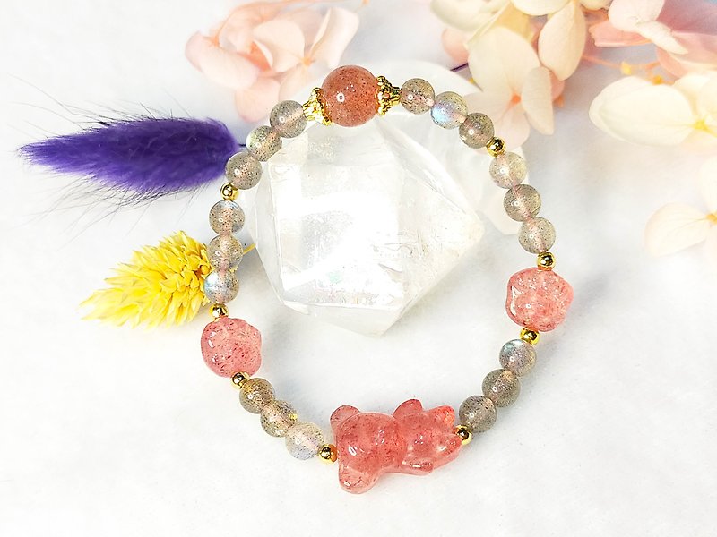 #草莓水晶# Labradorite B crystal bracelet - สร้อยข้อมือ - คริสตัล 