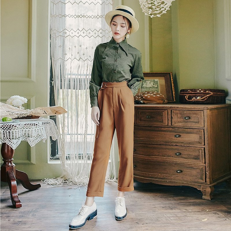 Autumn new butterfly bow shirt solid color belt belt pants set - Women's Shirts - Other Materials Multicolor