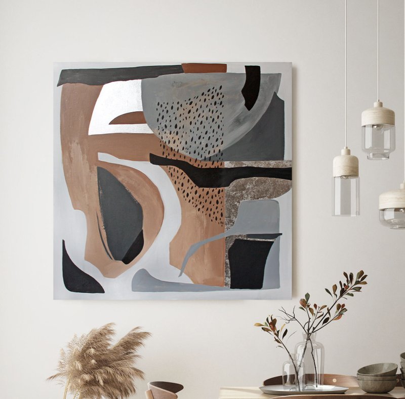 Grey Brown Abstract | Grey Silver Abstract | Grey Brown Abstract | Streams - 壁貼/牆壁裝飾 - 棉．麻 咖啡色