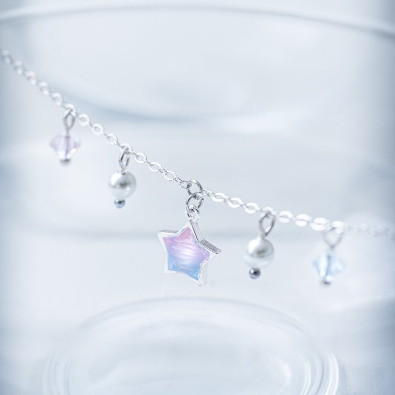 雲海系列 | 雲海星星純銀手鍊 925純銀 可以戴著洗澡 - 手鍊/手環 - 樹脂 紫色