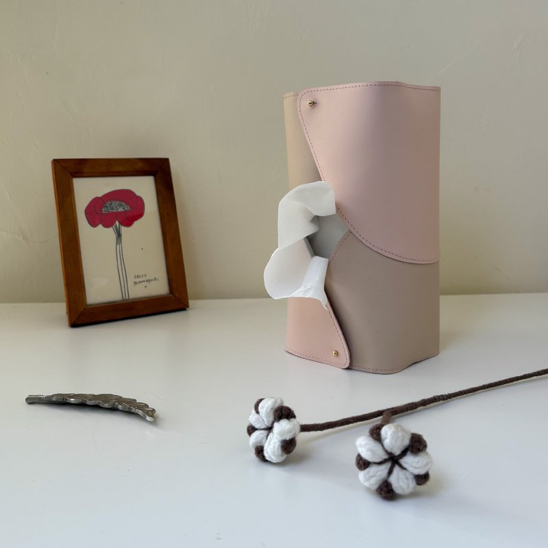 花苞—手工皮革面紙盒4瓣(雞蛋花/櫻花2色) - 紙巾盒/紙巾套 - 真皮 黃色