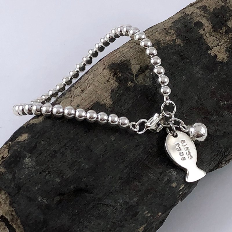 Customized gift full moon gift sterling silver children's small fish bracelet - Bracelets - Sterling Silver Silver