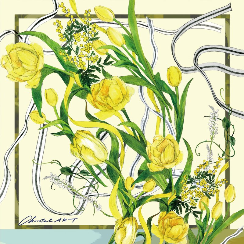 Watercolor Happiness of Yellow Handkerchief _50cm Horn _ChristalART - ผ้าเช็ดหน้า - ผ้าฝ้าย/ผ้าลินิน สีเหลือง