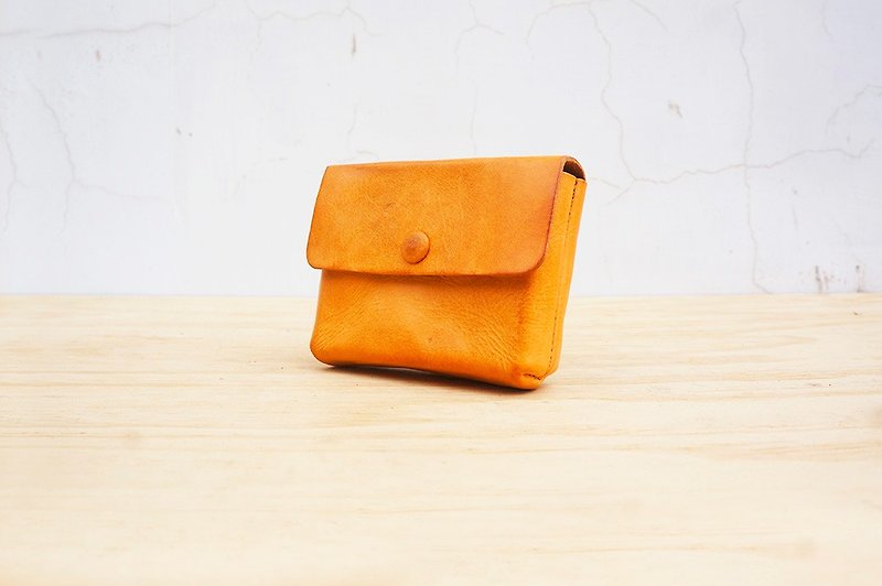 新革の收納便包/錢包 (可客製刻字) - 化妝袋/收納袋 - 真皮 橘色