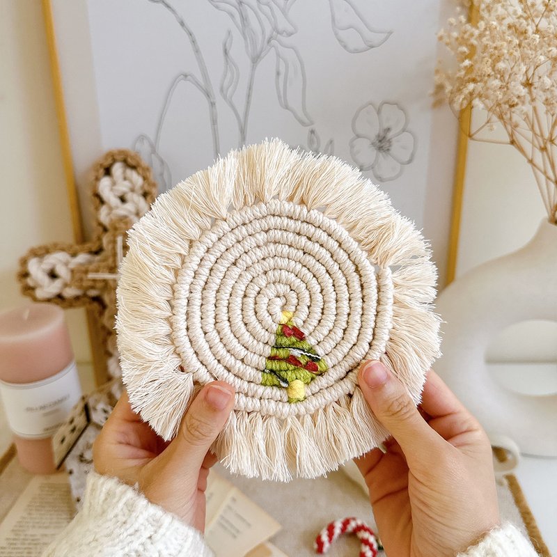 聖誕樹杯墊材料包DIY影片教學 - 擺飾/家飾品 - 棉．麻 綠色